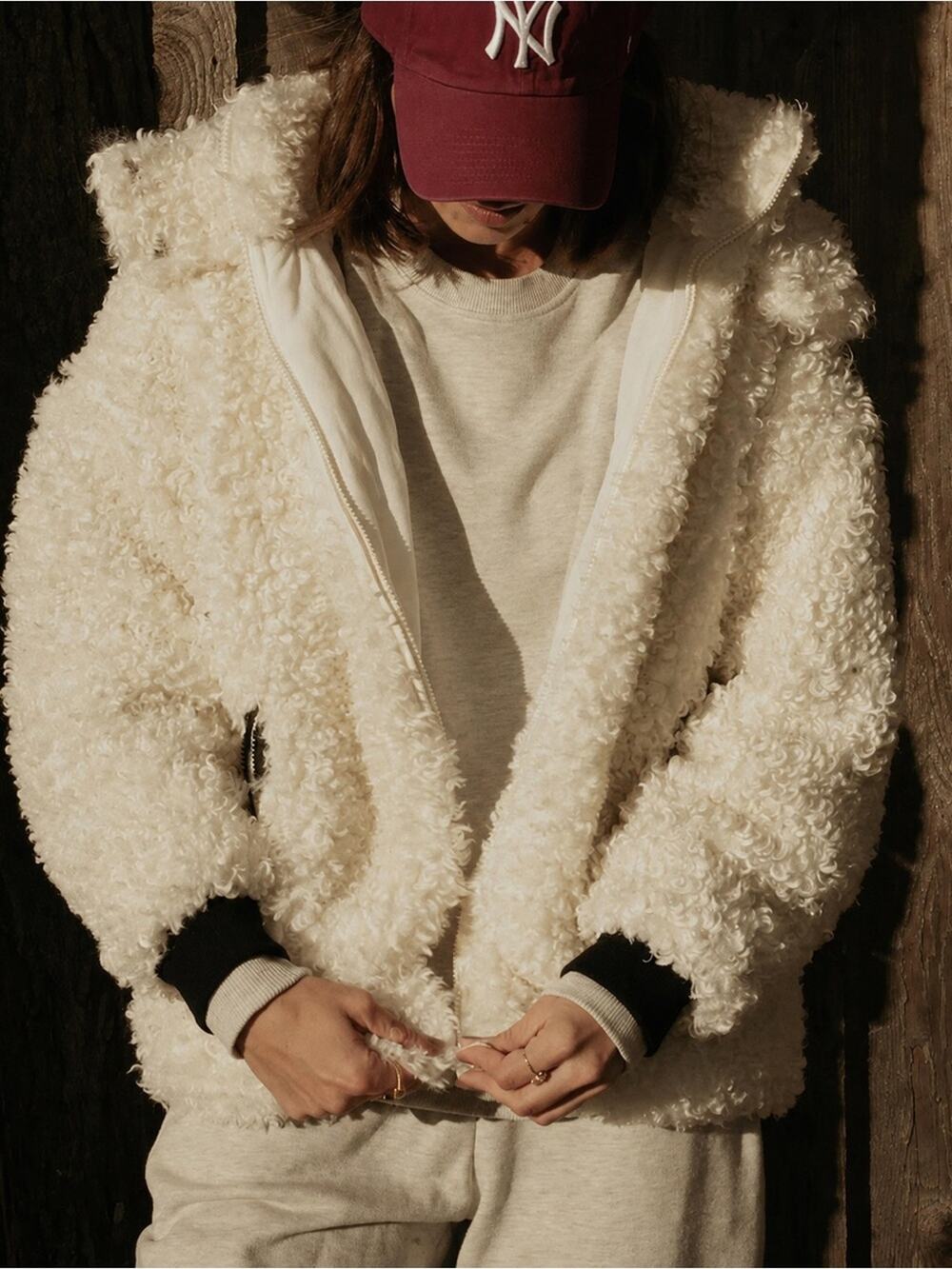 NWT WeWoreWhat Ivory Sherpa Hooded Jacket Size Small Cozy Teddy Fleece Coat